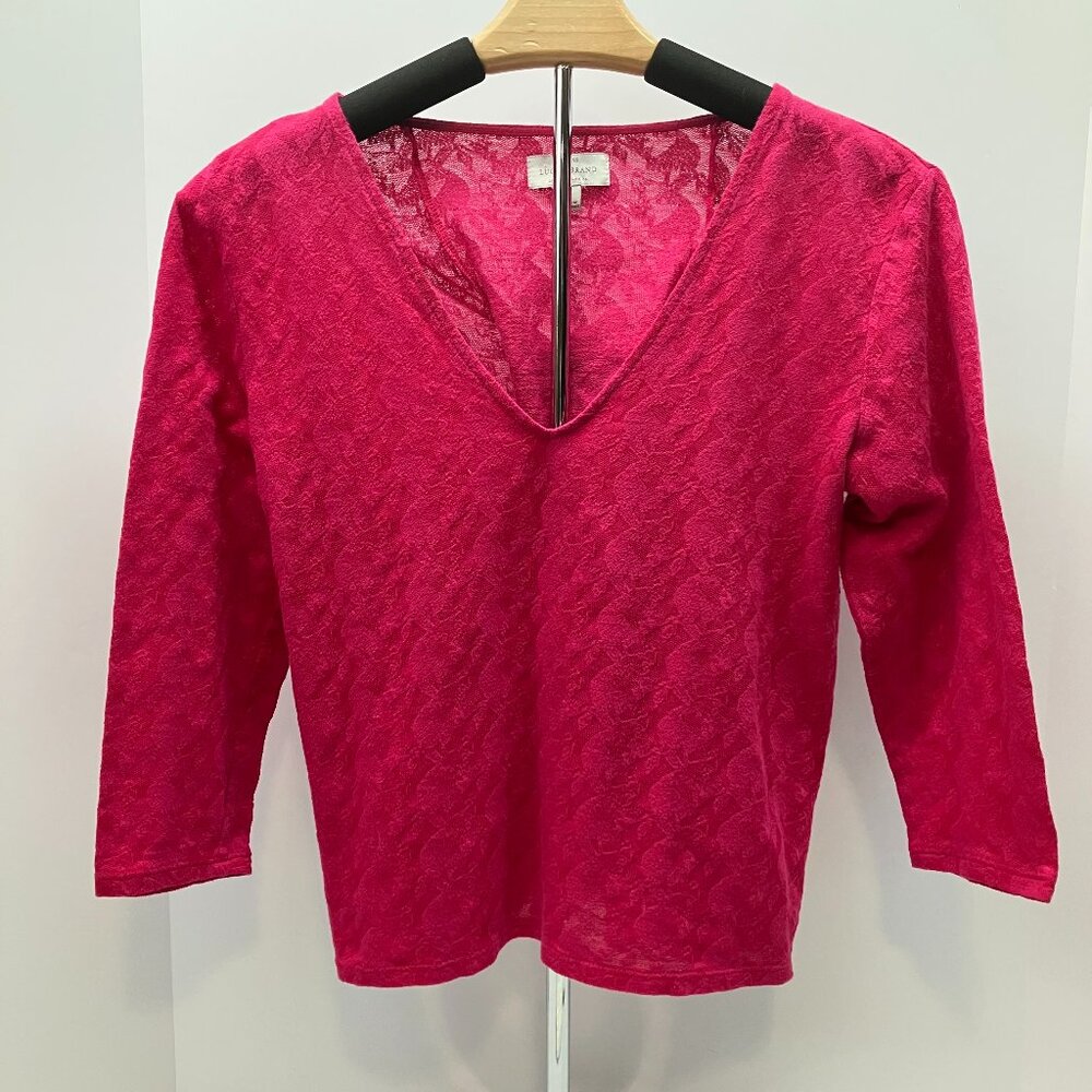 Lucky Brand Womens Hot Pink Cropped Lace Floral V Neck 3/4 Sleeve Tie Back Top S